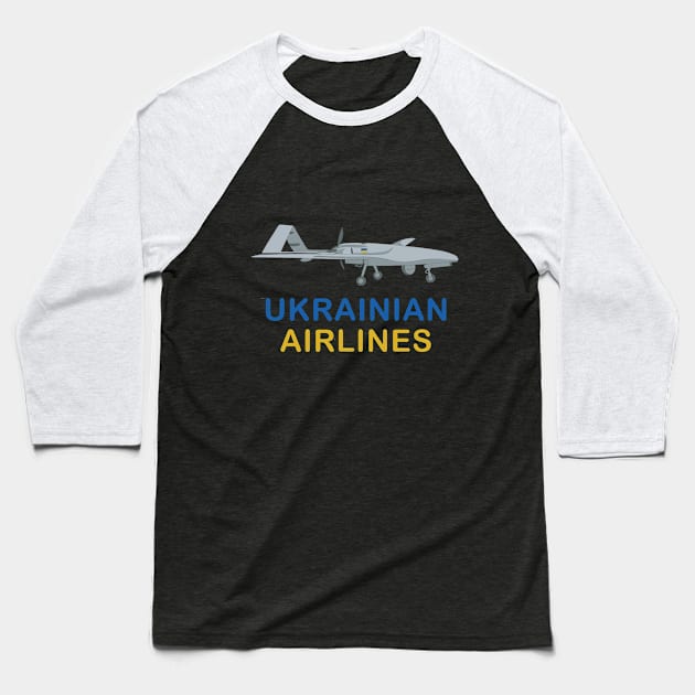 Bayraktar TB2 Airplane Turkish Drone with Ukrainian Flag Baseball T-Shirt by Ukraine Prints